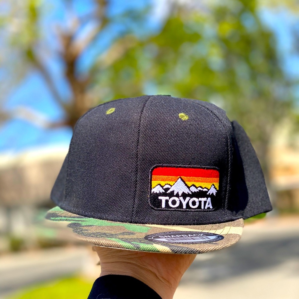 Black and camo Toyota, Matt, snapback outdoor adventure hat